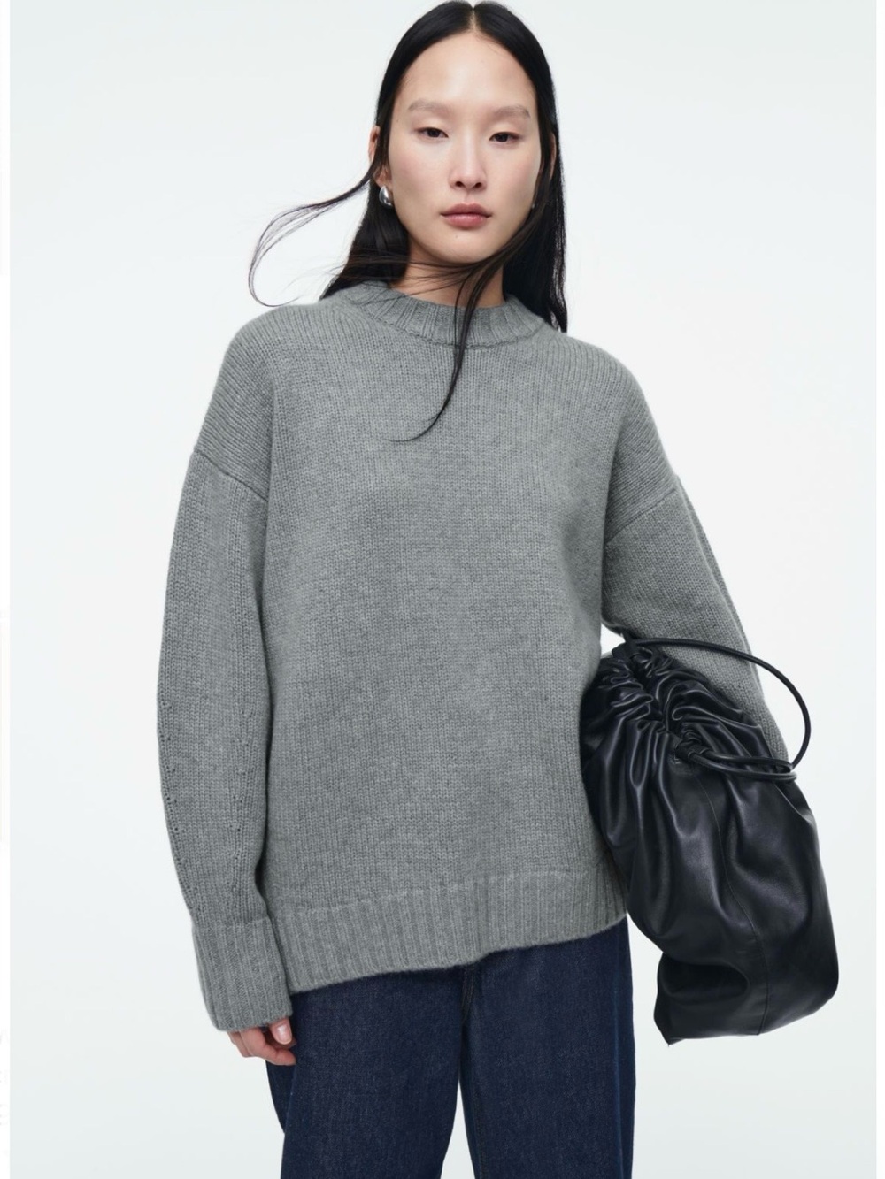 COS Cashmere Classic Crewneck Knit Sweater - Gray